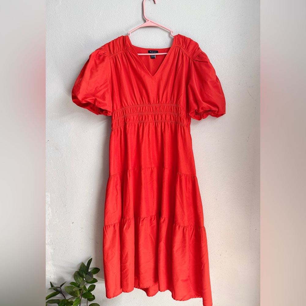 Stylehouse Bright Orange Puff Sleeves Women's Dress